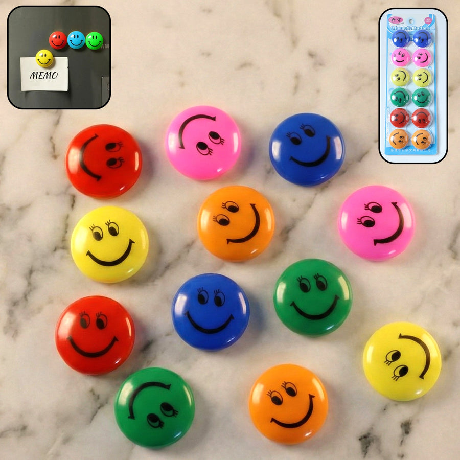 Smiley Face Magnetic Buttons Set – Strong, Colorful 12 Pc Set