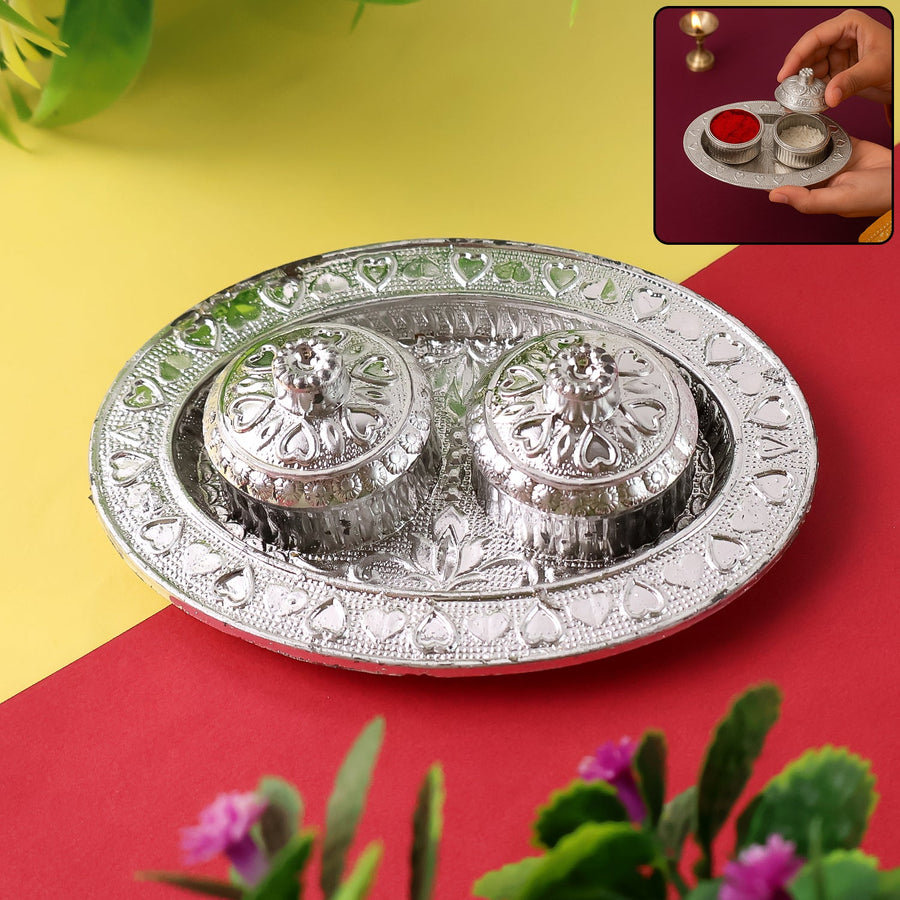 Oval Puja Thali with Kumkum Holders – Traditional & Durable Design