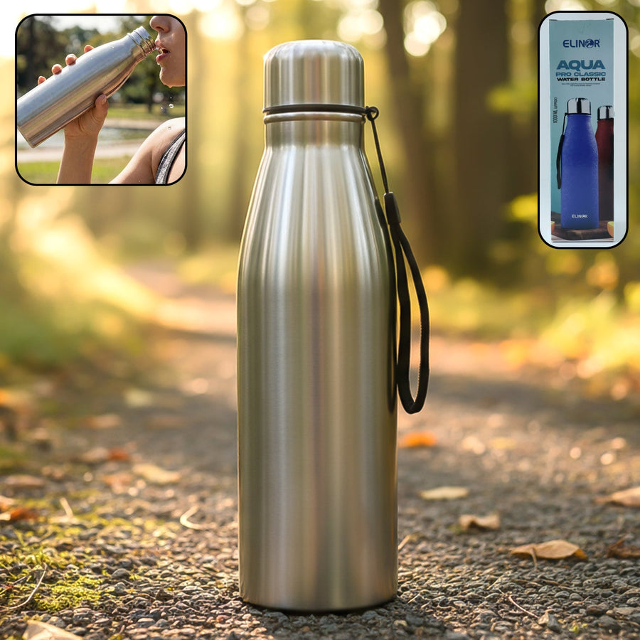 Stainless Steel Water Bottle 1000 ML – Leakproof with Carry Strap