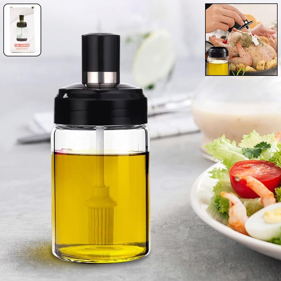 Glass Oil Dispenser Bottle with Silicone Basting Brush – Precise 250ml