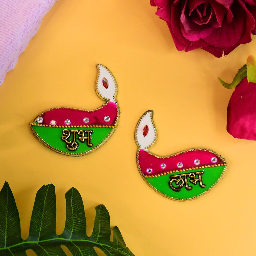 Shubh Labh Diya Wall Hangings – Set of 2 Decorative Pieces