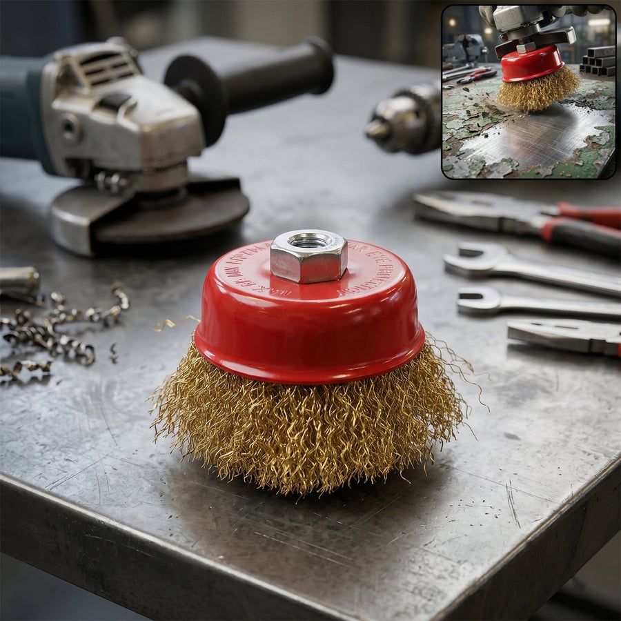 Heavy Duty Gold Wire Cup Brush – Durable Metal Cleaning Tool