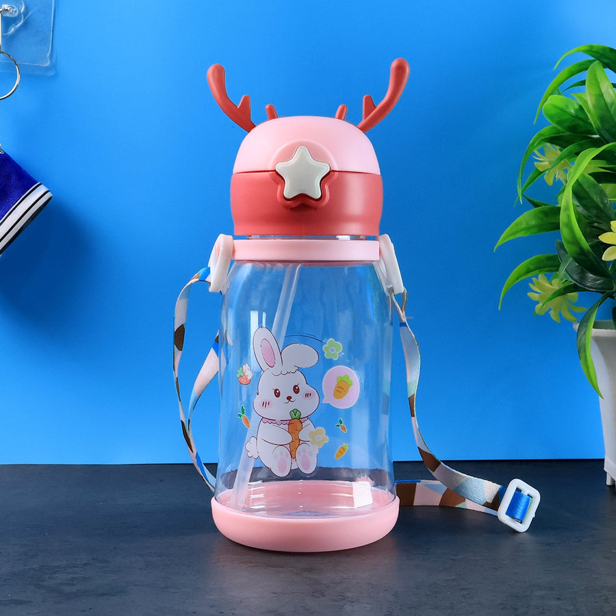 Kids Cartoon Water Bottle – Leakproof 450ml with Straw & Strap