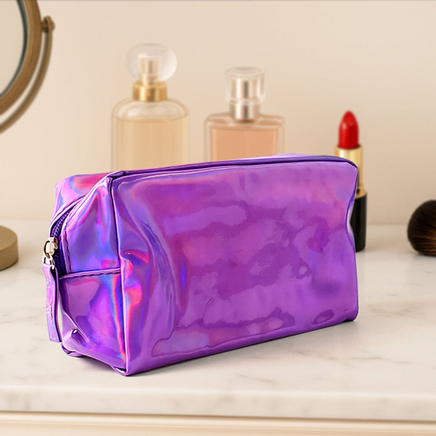 Holographic Waterproof Travel Cosmetic Pouch – Stylish & Durable