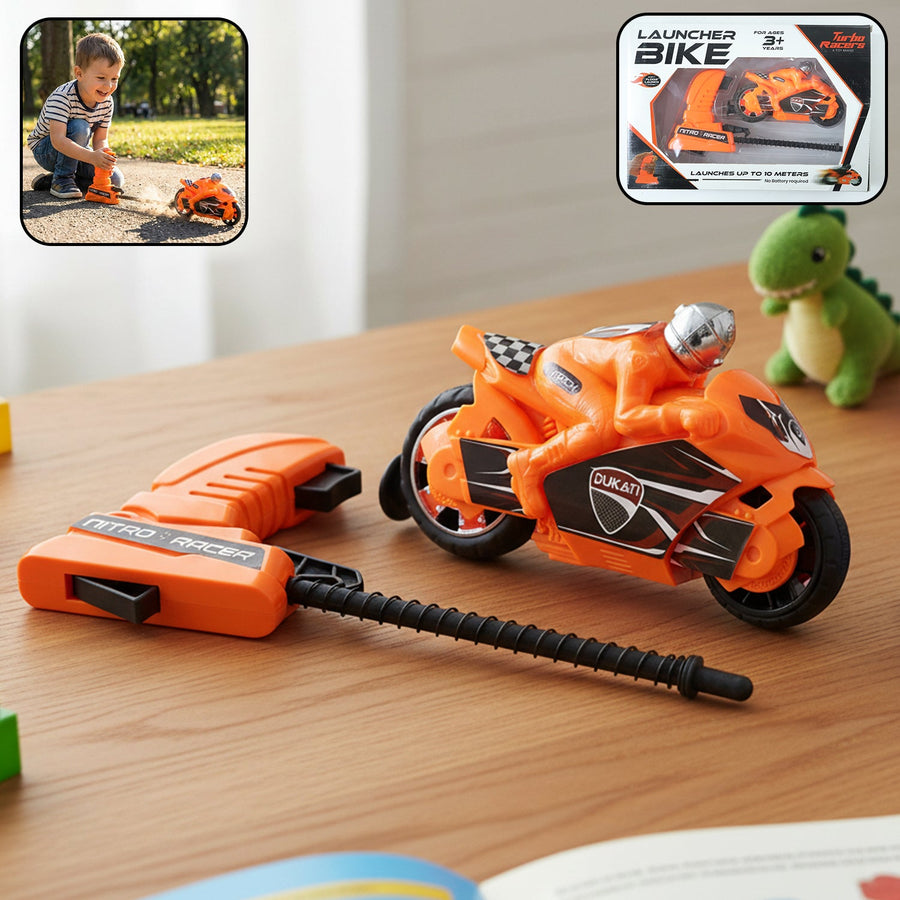 Launcher Racing Bike Toy for Kids – Manual Pull High-Speed Fun