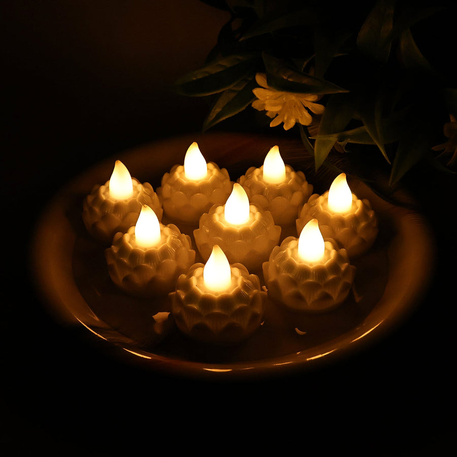 Lotus Shaped LED Flameless Tealight Candles – Safe Decor Set of 8