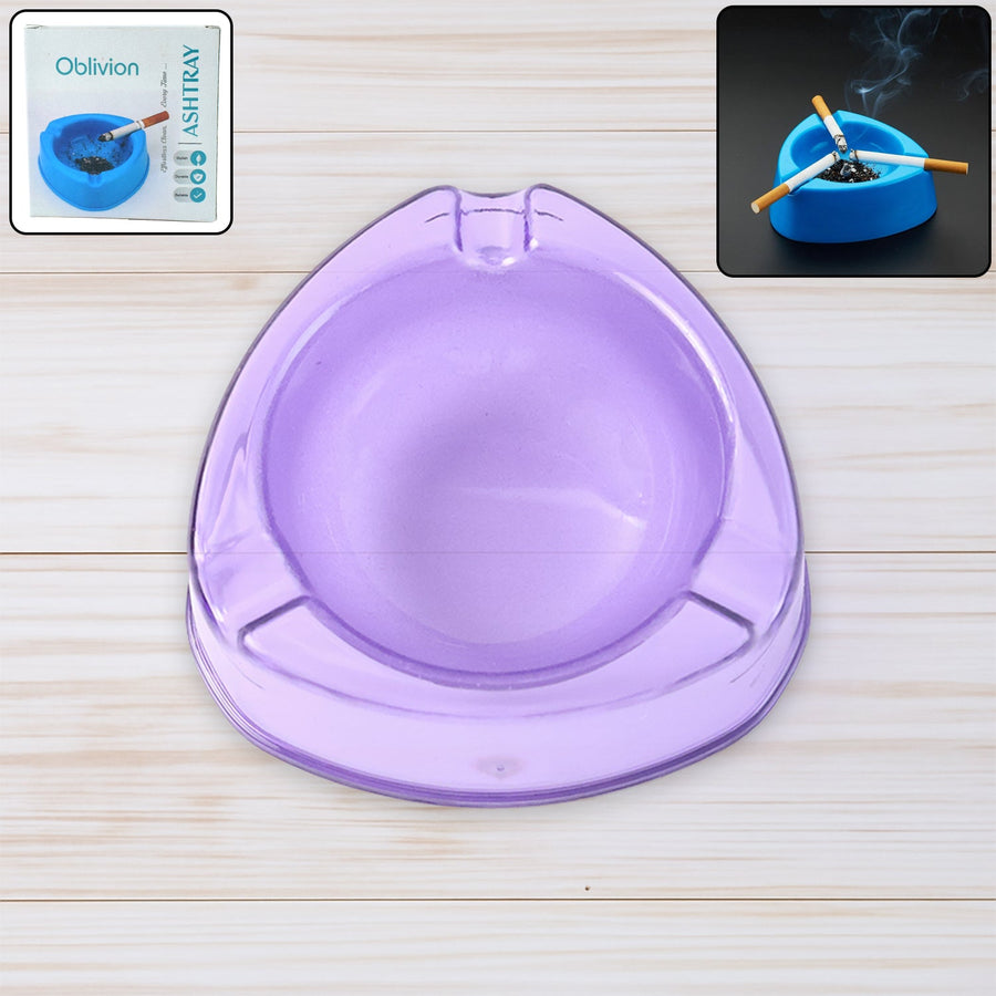 Transparent Purple Plastic Ashtray – Durable Heat-Resistant Design