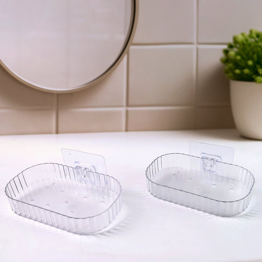 Transparent Wall Mounted Soap Dish Holder – Self Adhesive 2 Pc