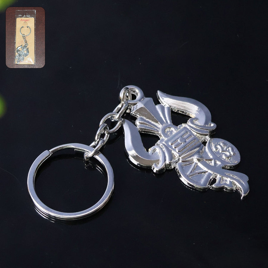 Trishul Damru Keychain – Durable Silver Metal Spiritual Accessory