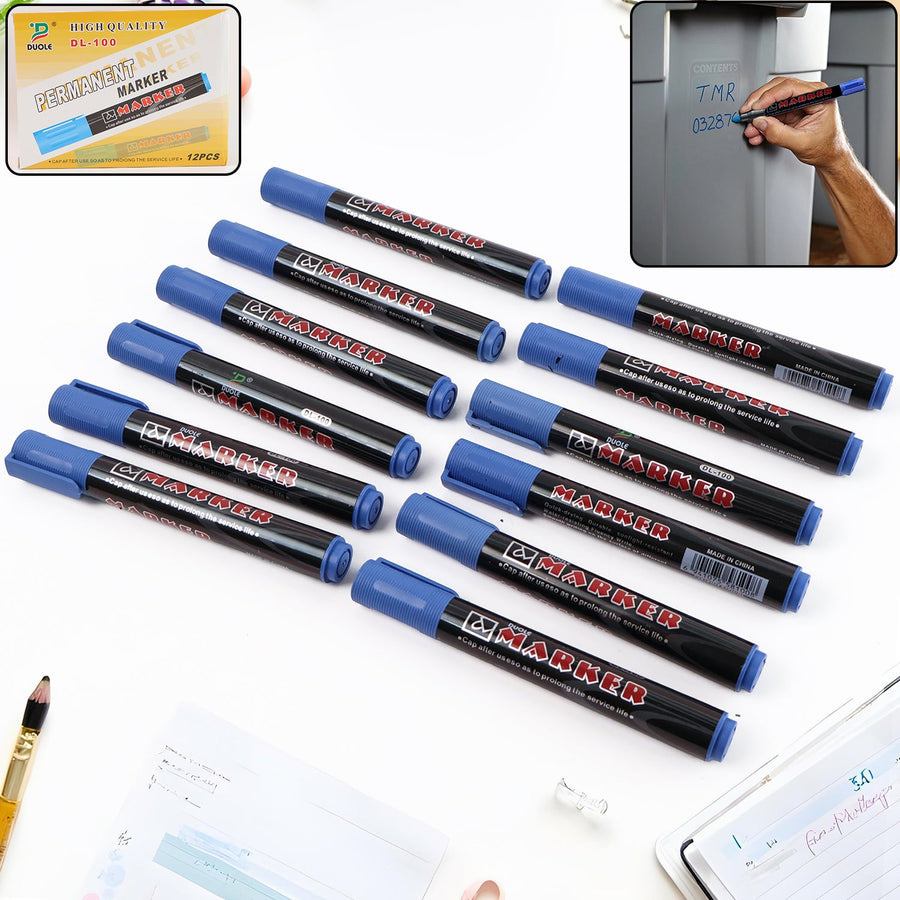 Permanent Blue Marker Pens – Vibrant, Waterproof 12-Pack