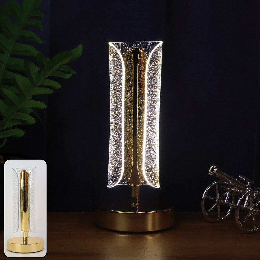 Crystal Table Lamp – Tall Cylindrical LED with USB Charging