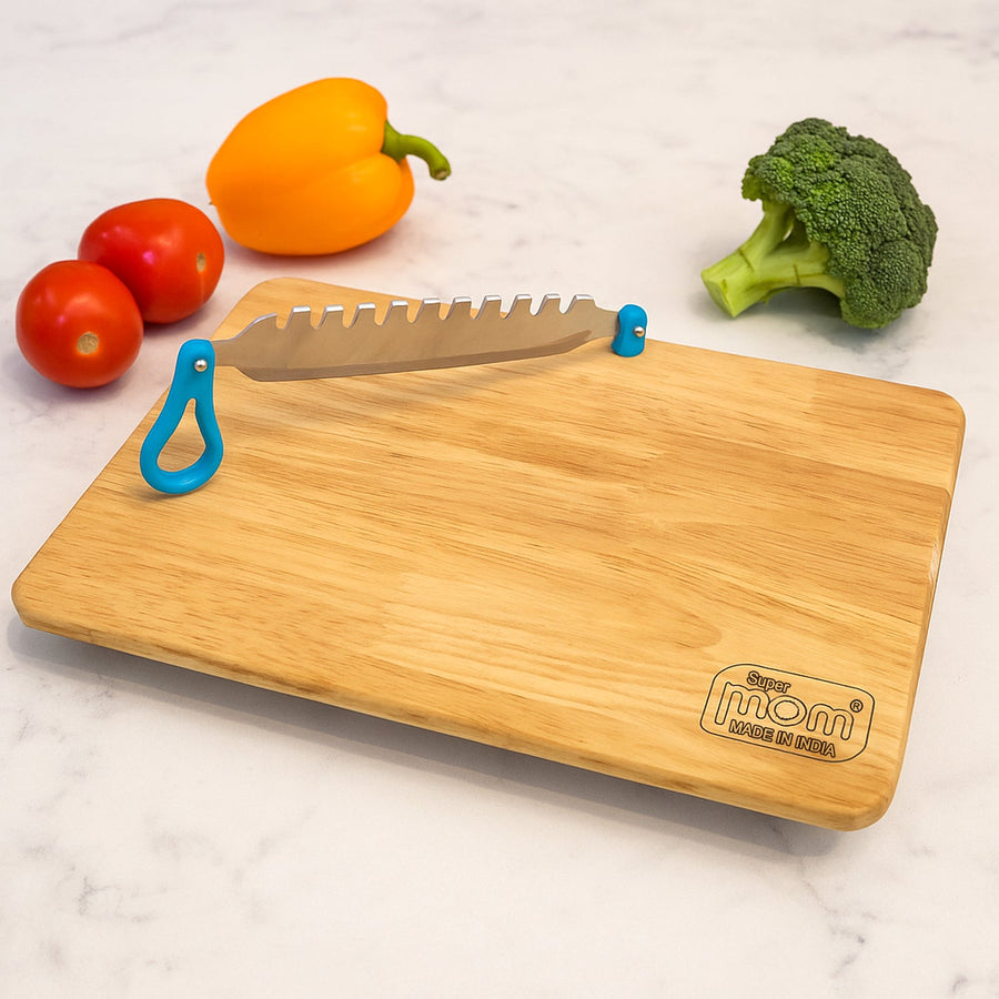 Wooden Cutting Board with Ergonomic Knife – Durable & Compact Set