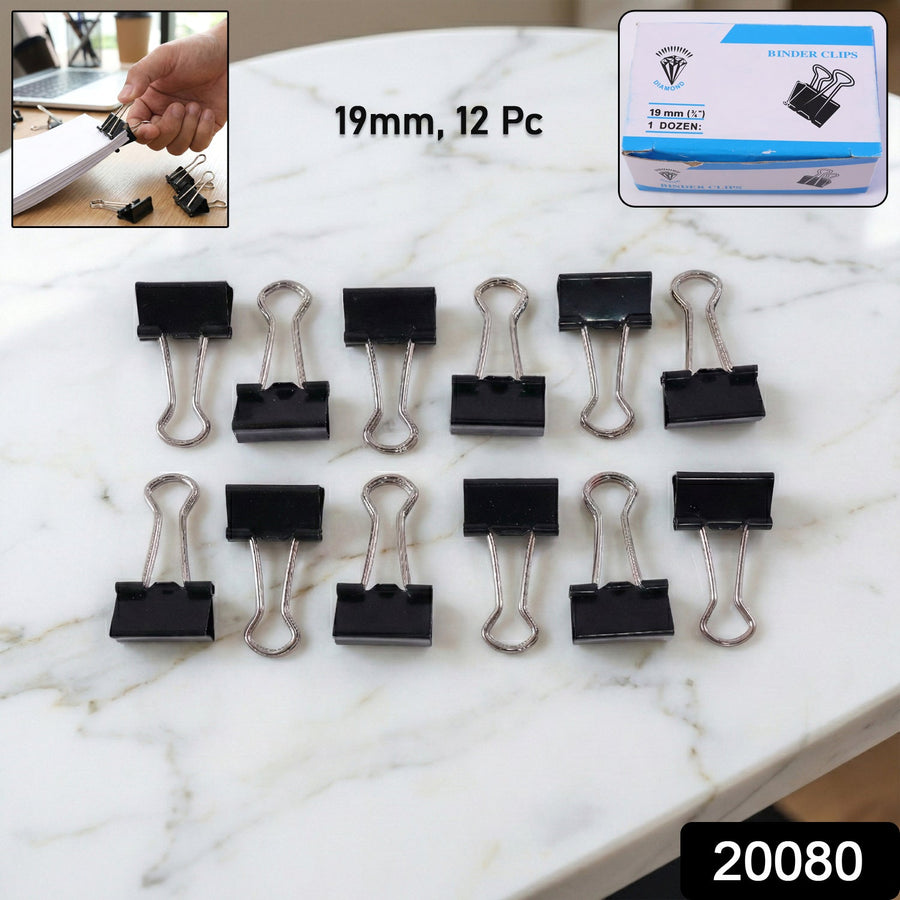 Black Metal Binder Clips 19mm – Strong 12-Piece Set