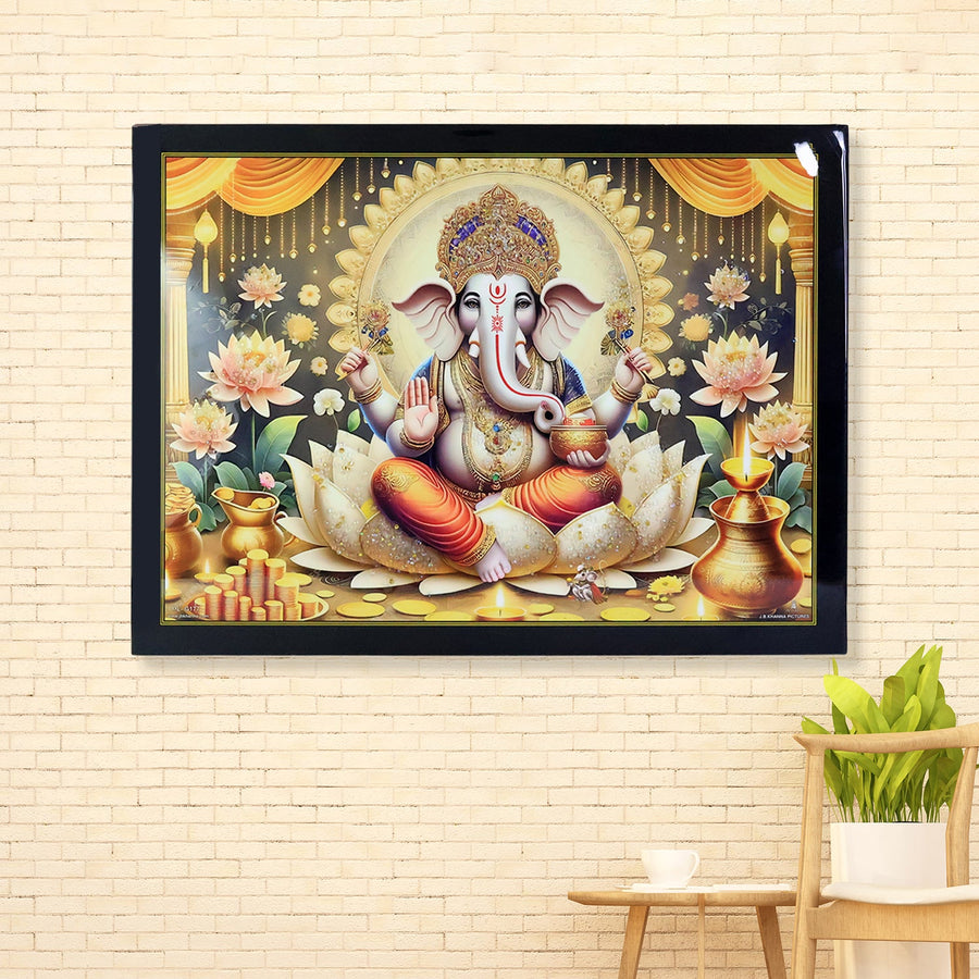 Lord Ganesha Wall Painting – 60x45 cm Wooden Frame Decor