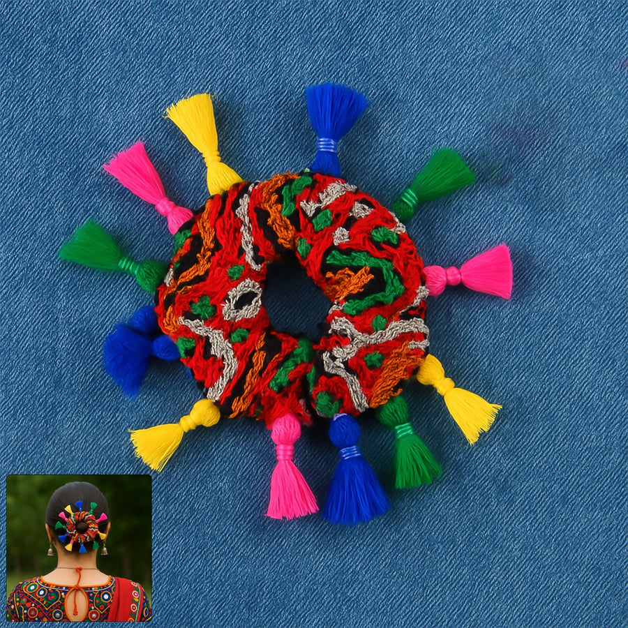 Navratri Hair Bun – Vibrant Multicolor Tassel Juda Accessory