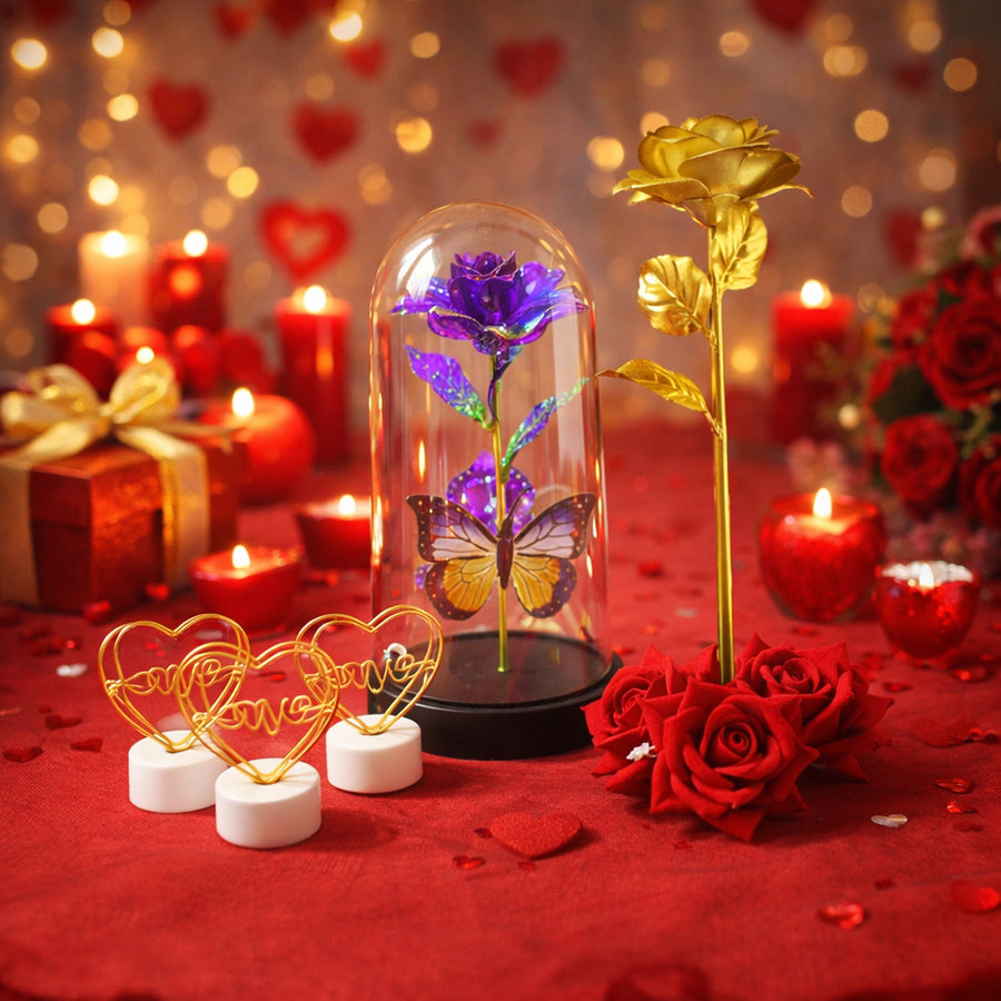 Glass Dome Rose Romantic Gift Set – Elegant LED Décor