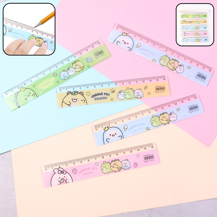 Plastic Ruler Set for Kids – Durable Cartoon Design, 5 Pieces