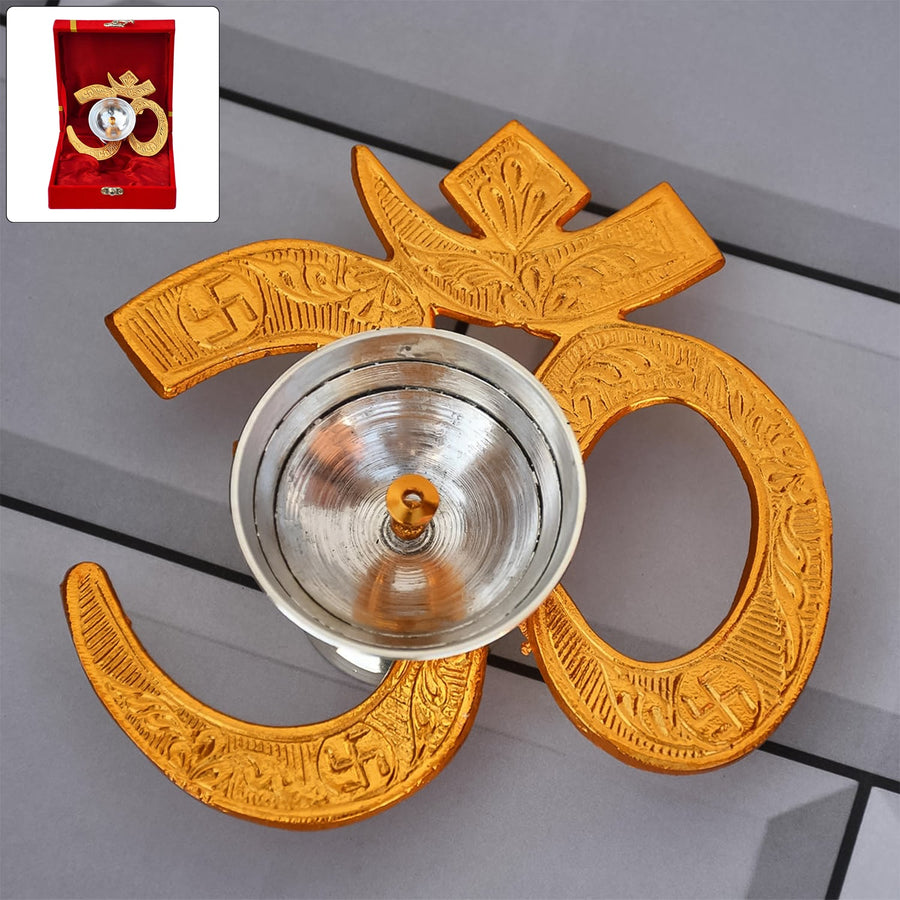 Om Symbol Brass Oil Diya – Elegant Spiritual Puja Lamp