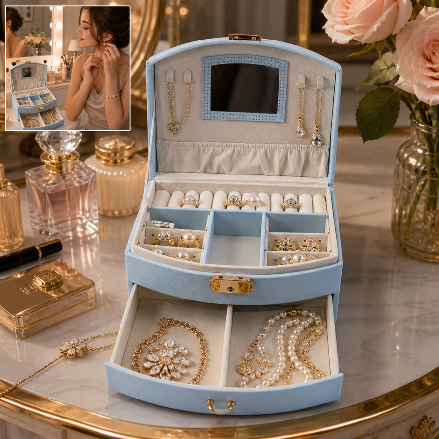 Jewelry Storage Box – Multi-Layer Organizer with Mirror for Elegant Storage