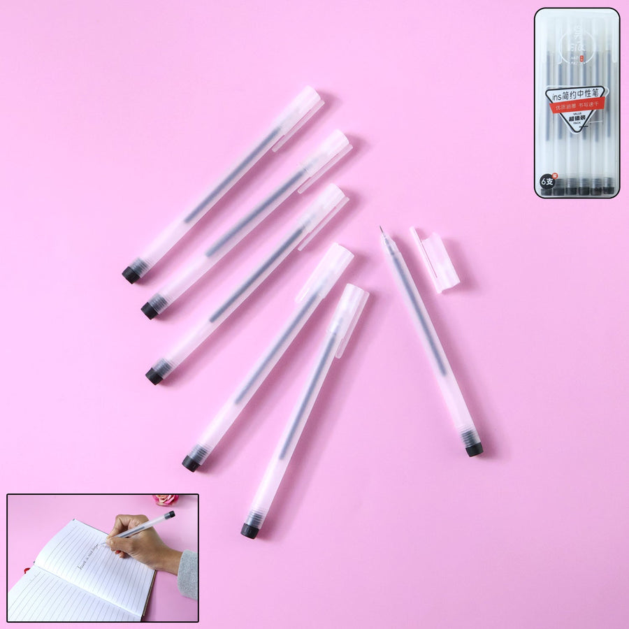 Black Gel Pens Set of 6 – Transparent, Smooth Writing