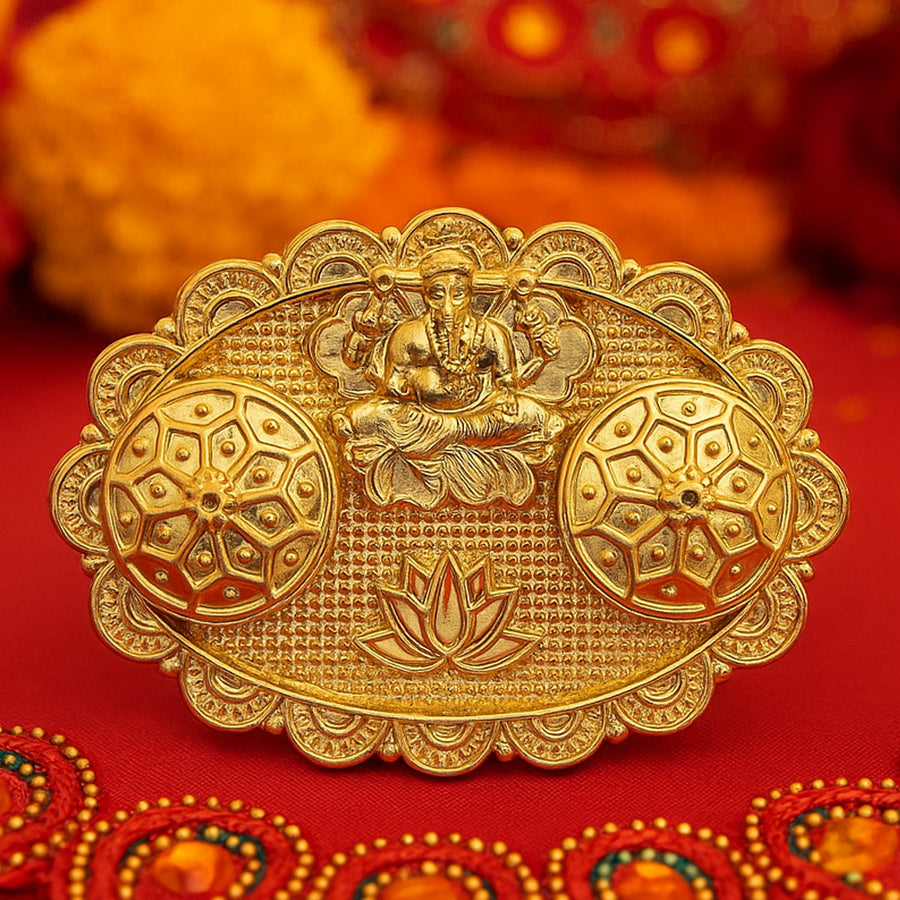 Ganesh Embossed Roli-Chawal Kumkum Chopra – Antique Gold Finish