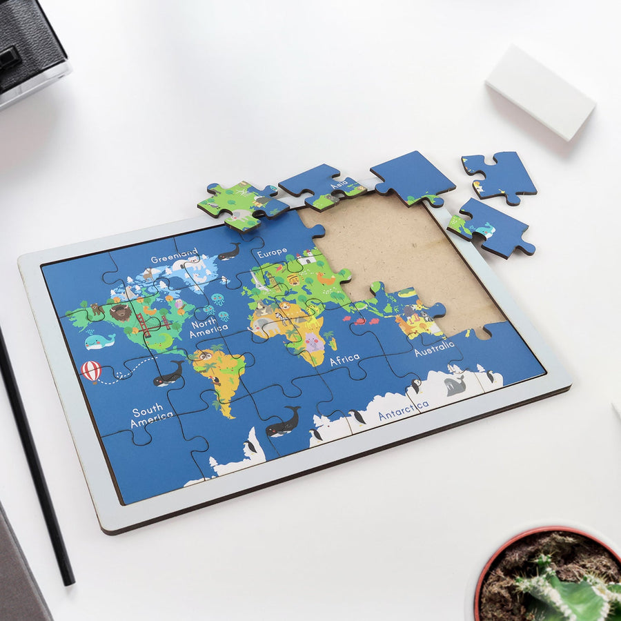 Wooden World Map Puzzle – Educational Geography Toy for Kids