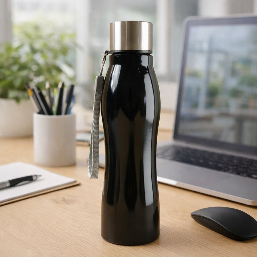 Stainless Steel Water Bottle – 600ml Leakproof with Carry Strap