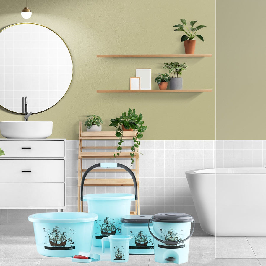 Plastic Bathroom Accessories Set – Durable 6-Piece Bath Kit