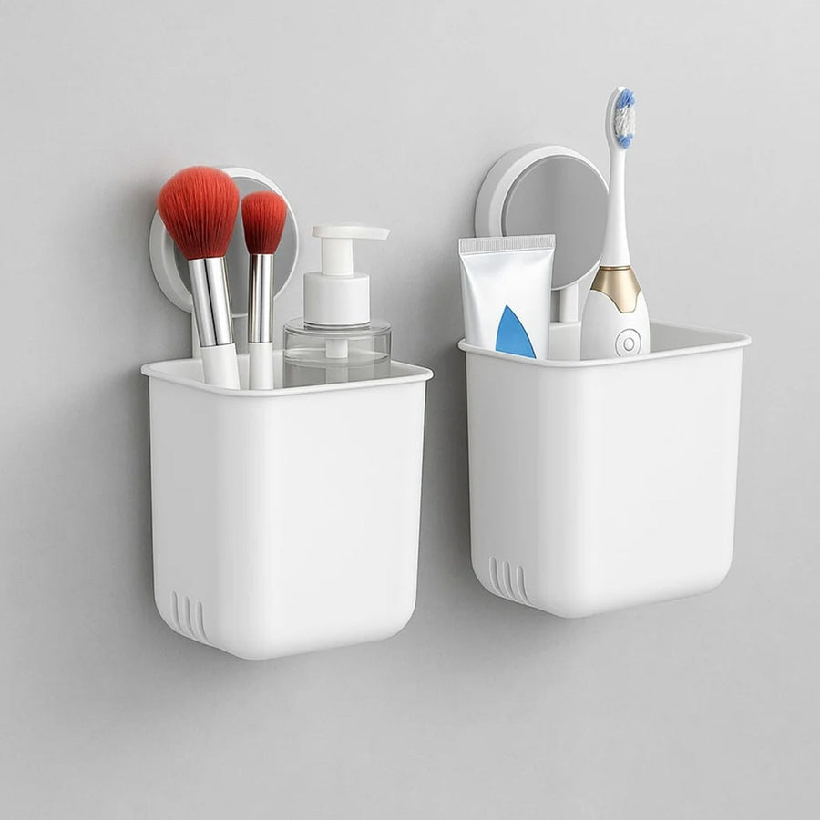 Wall Mounted Bathroom Organizer Cups for Space Saving and Decluttering