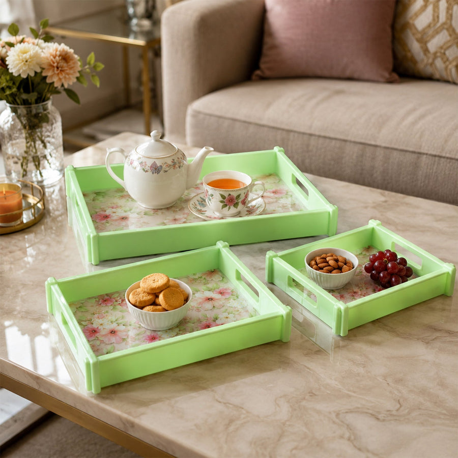 Serving Tray Set – Elegant Floral Design with Side Handles