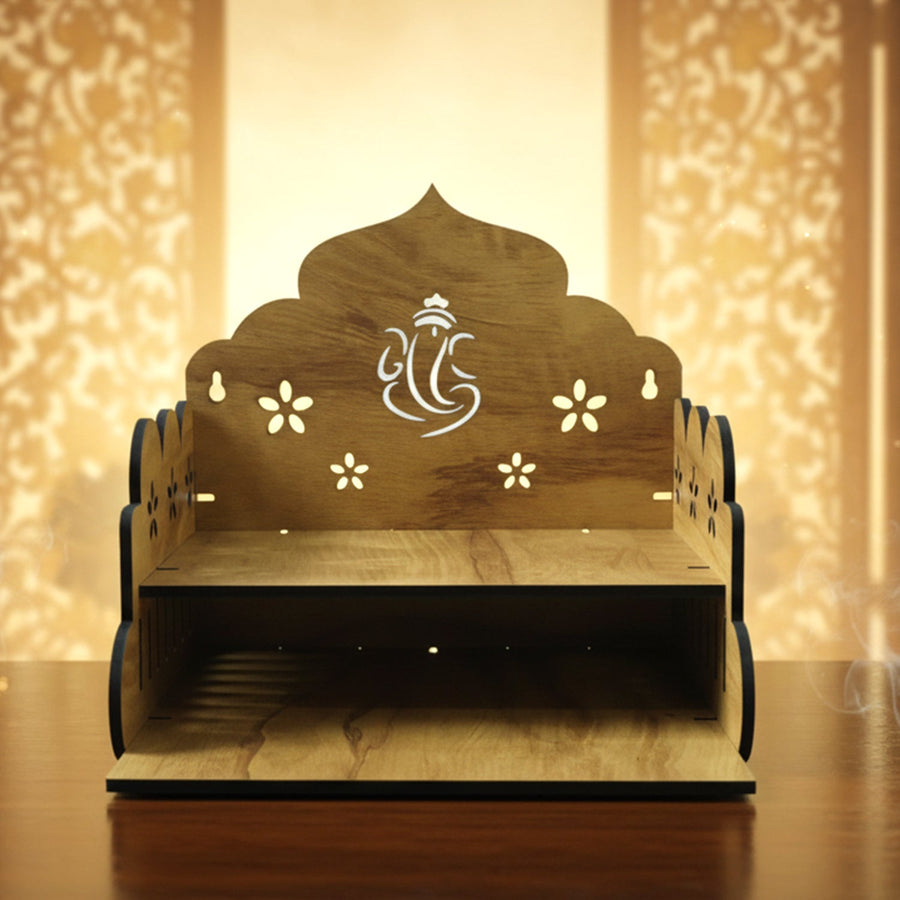 Wooden Home Mandir – Temple Style Pooja Stand with Lord Ganesha