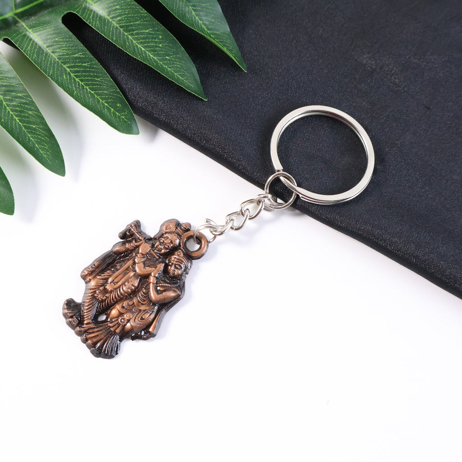 Radha Krishna Metal Keychain – Durable Spiritual Key Holder