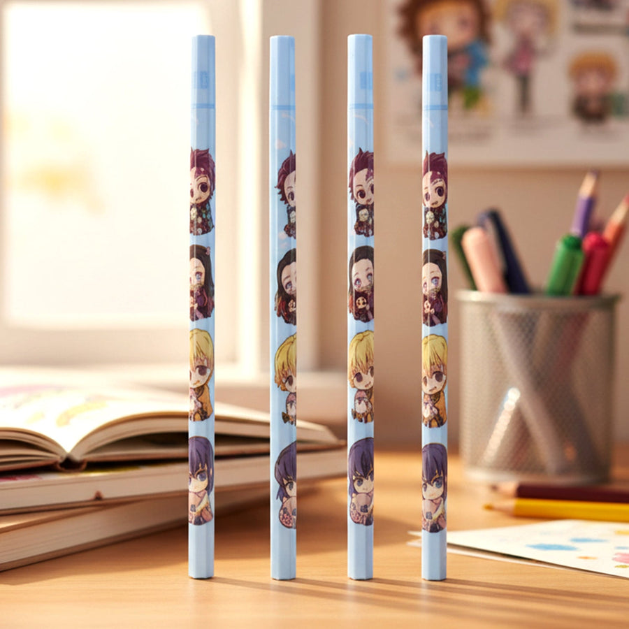 Cartoon Printed Pencil Set – 4 Cute School Writing Pencils