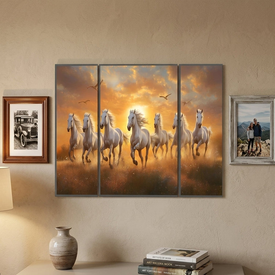 Horses Sunset Wall Art – Vibrant 3-Panel MDF Canvas for Home Decor