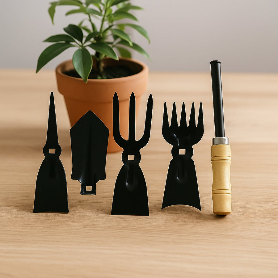 5 in 1 Gardening Hand Tool Set – Durable Wooden Handles