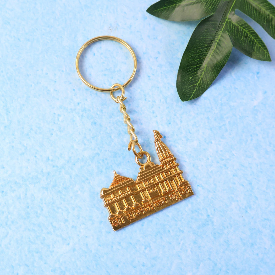 Ram Mandir Keychain – Premium Golden Metal Devotional Accessory