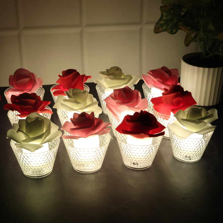 Rose Shaped Flameless LED Candles – Elegant Romantic Decor Set
