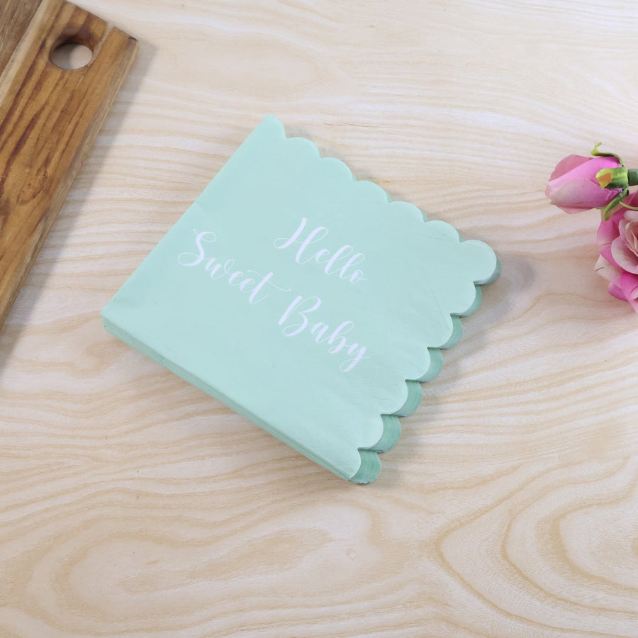 Hello Sweet Baby Party Paper Napkins – Soft Mint Green 24 Pc