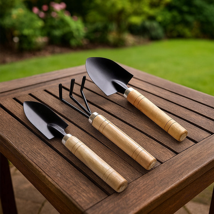 Garden Tool Kit – Durable 3-Piece Set with Wooden Handles
