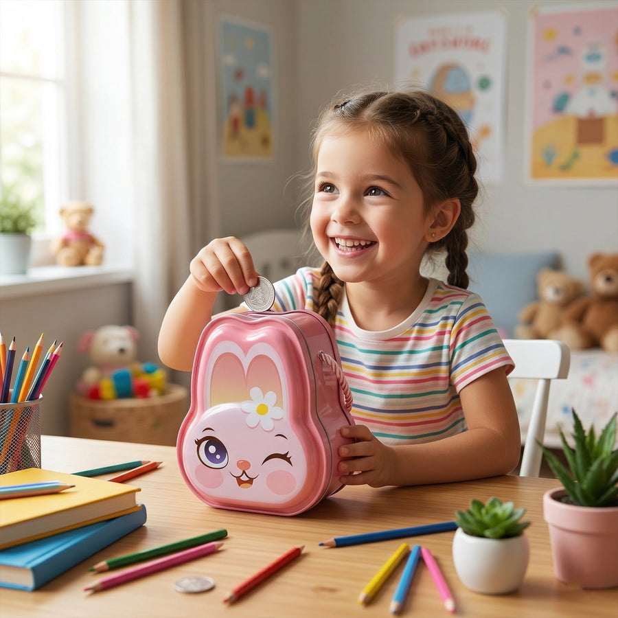 Kids Safe Lockable Bunny Piggy Bank – Fun & Durable Savings Toy