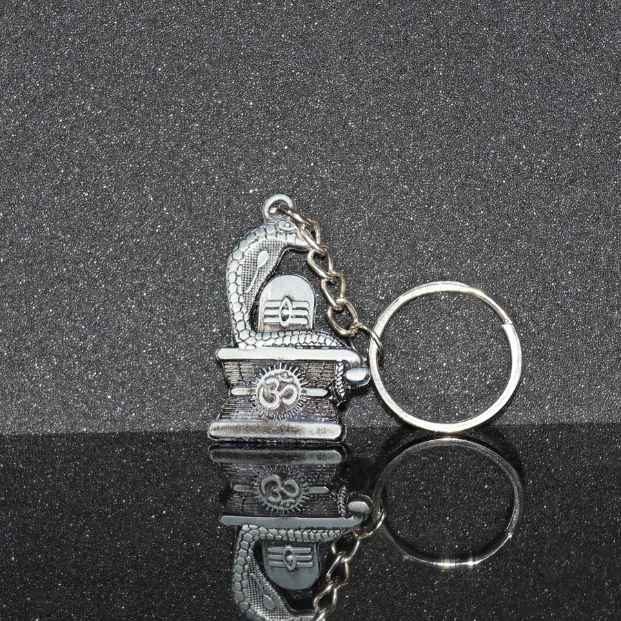 Shivling Keychain – Elegant Silver Metal Design with Snake Motif