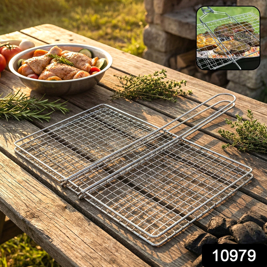 Heavy-Duty Stainless Steel BBQ Grill Basket – Long Handle & Durable Construction