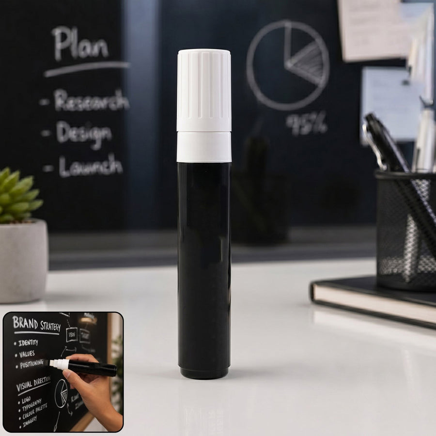 Black Chalk Marker Pen – Liquid Erasable for Chalkboard & Glass