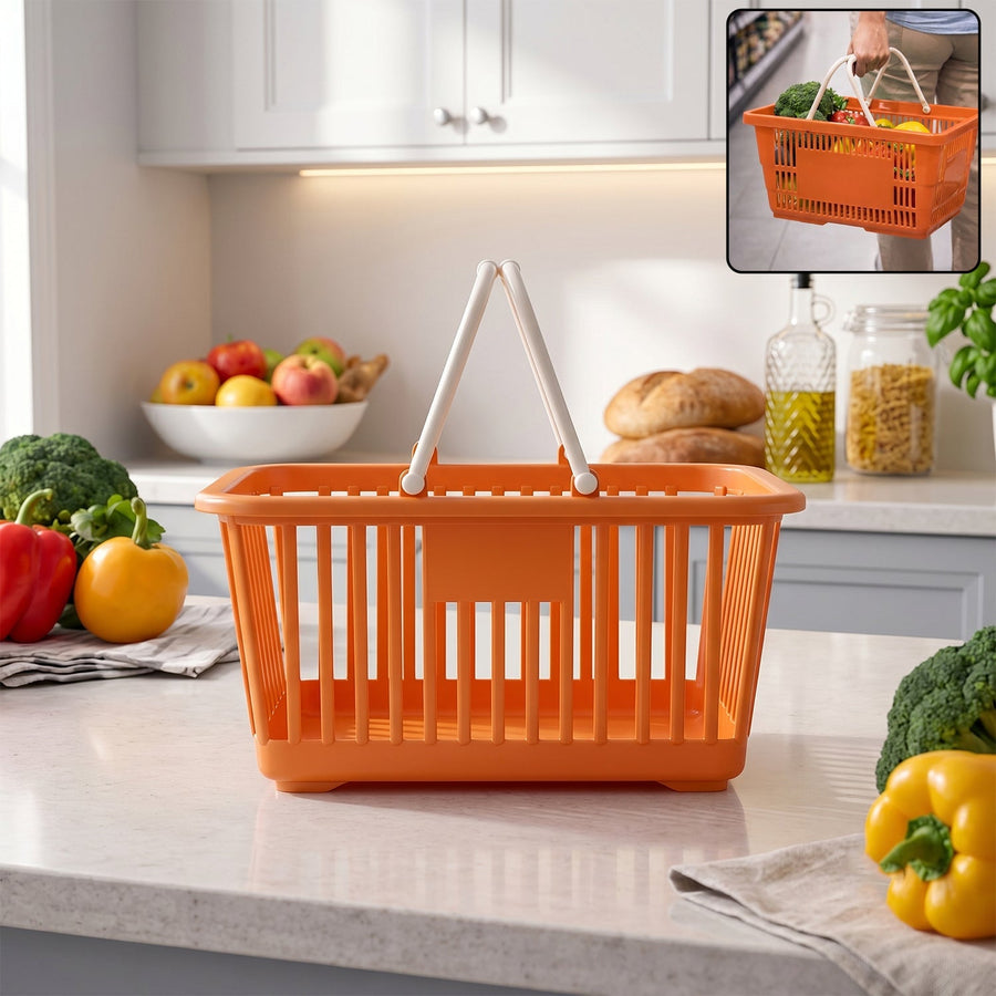 Plastic Storage Basket with Foldable Handles – Compact & Durable Organiser