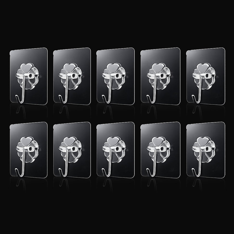 Strong Transparent Adhesive Wall Hooks – 10 Pc Set for Home & Kitchen