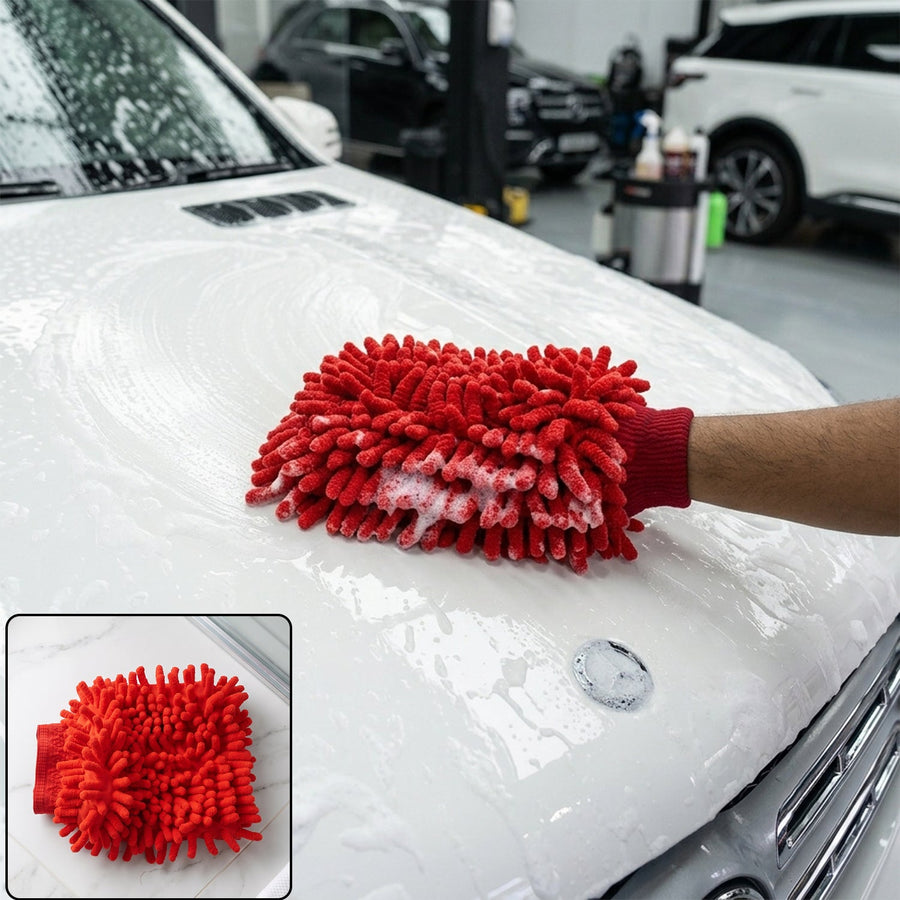 Microfiber Chenille Car Wash Glove for Scratch-Free Cleaning and Detailing (1 Pc)