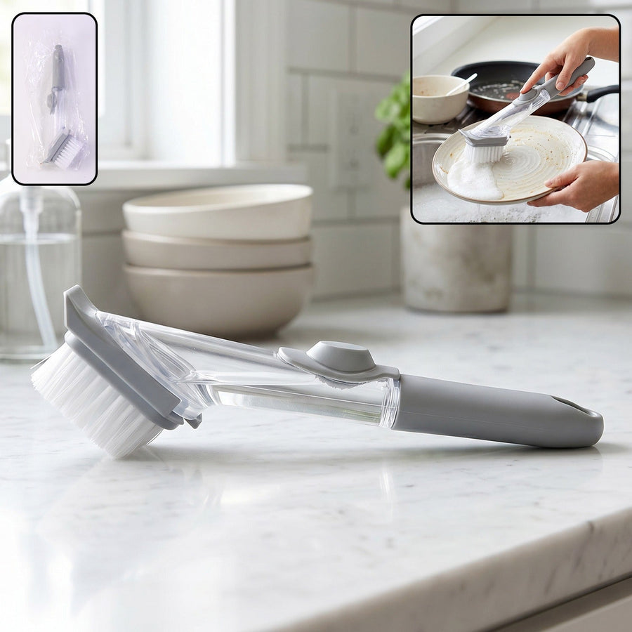 Refillable Soap Dispensing Dish Scrub Brush – Effortless & Hygienic Cleaning