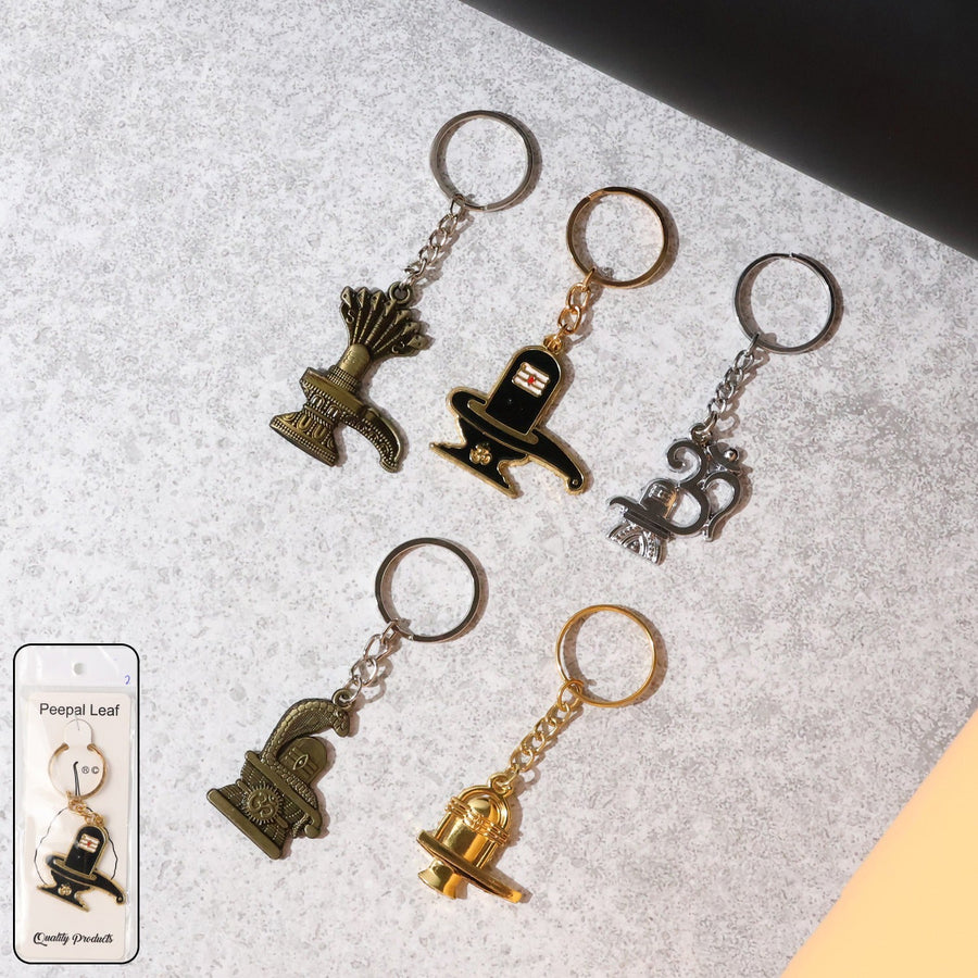 Shivling Trishul Metal Keychain Set – 5 Pc Durable Spiritual Keyrings