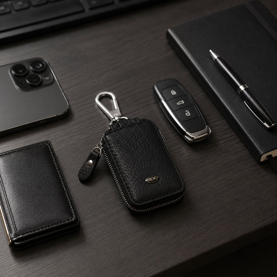 Car Key Case – Durable PU Leather with Zipper & Clip