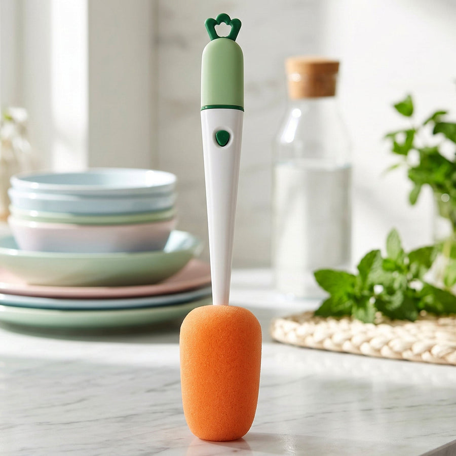 3 in 1 Carrot Bottle Cleaning Brush – Multipurpose Water Bottle Scrubber